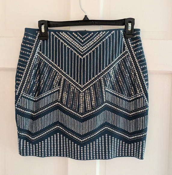 Express Turquoise and Silver Sequin Mini Skirt - Picture 2 of 3